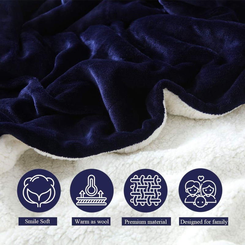 NANPIPER Couch Blanket Reversible Sherpa Flannel Blanket Ultra-Soft Plush Warm Fleece Microfiber (90"x90" Navy Blue) Queen - Image 4